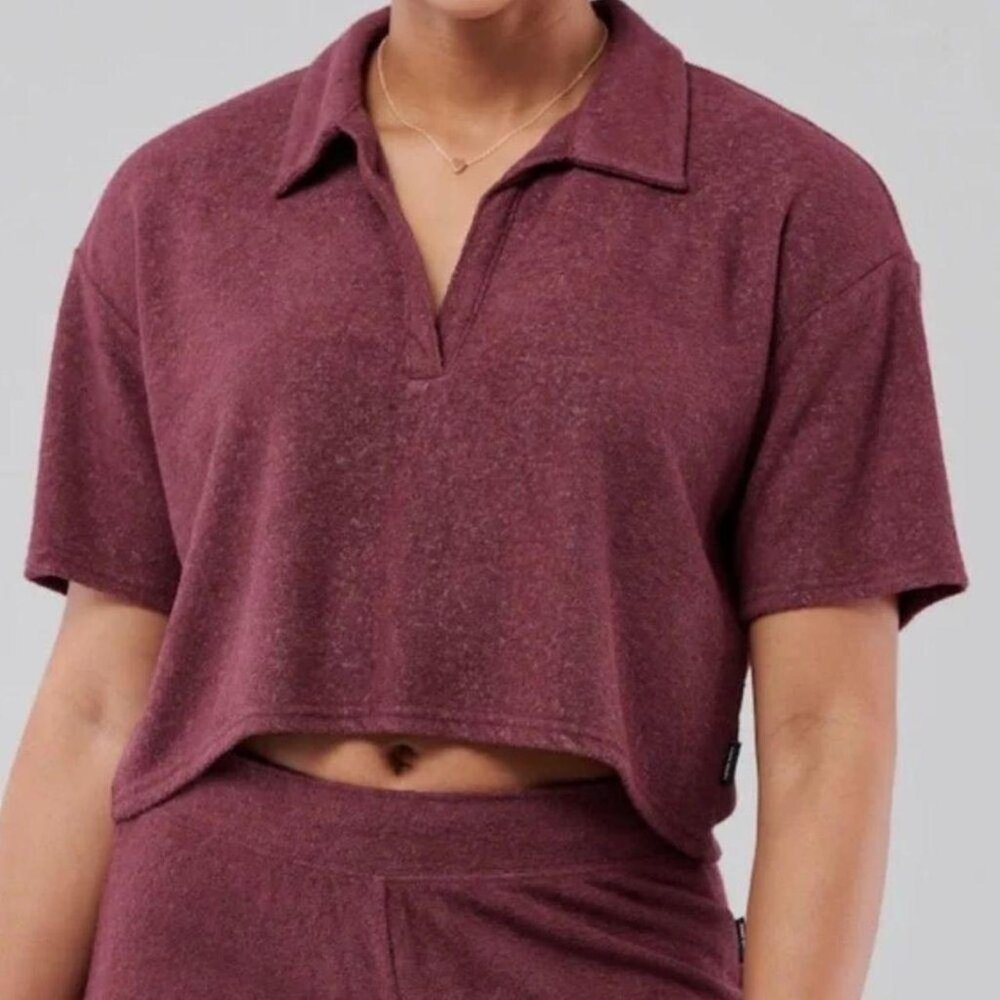 **SOLD** Gilly Hicks Happy Fleece Maroon Red Cropped Polo Small